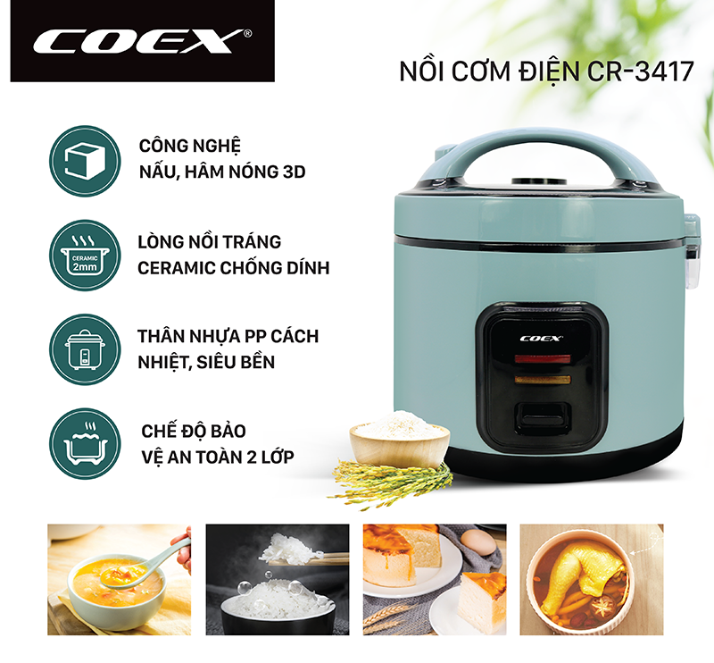 Nồi cơm điện 1.8 Lít COEX CR-3417 - Hàng Chính Hãng