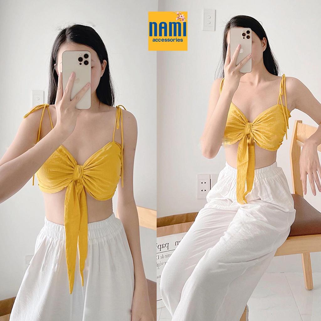 SET ÁO CÚP NGỰC CỘT NƠ KÈM QUẦN SUÔNG CHUN ĐI BIỂN CỰC XINH BAO LUNG LINH XINH XẮN - QANU413