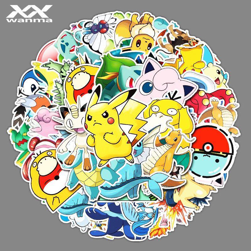 Set 50 sticker hình pokemon, pikachu dễ thương, chống thấm nước, bóc dán dễ dàng