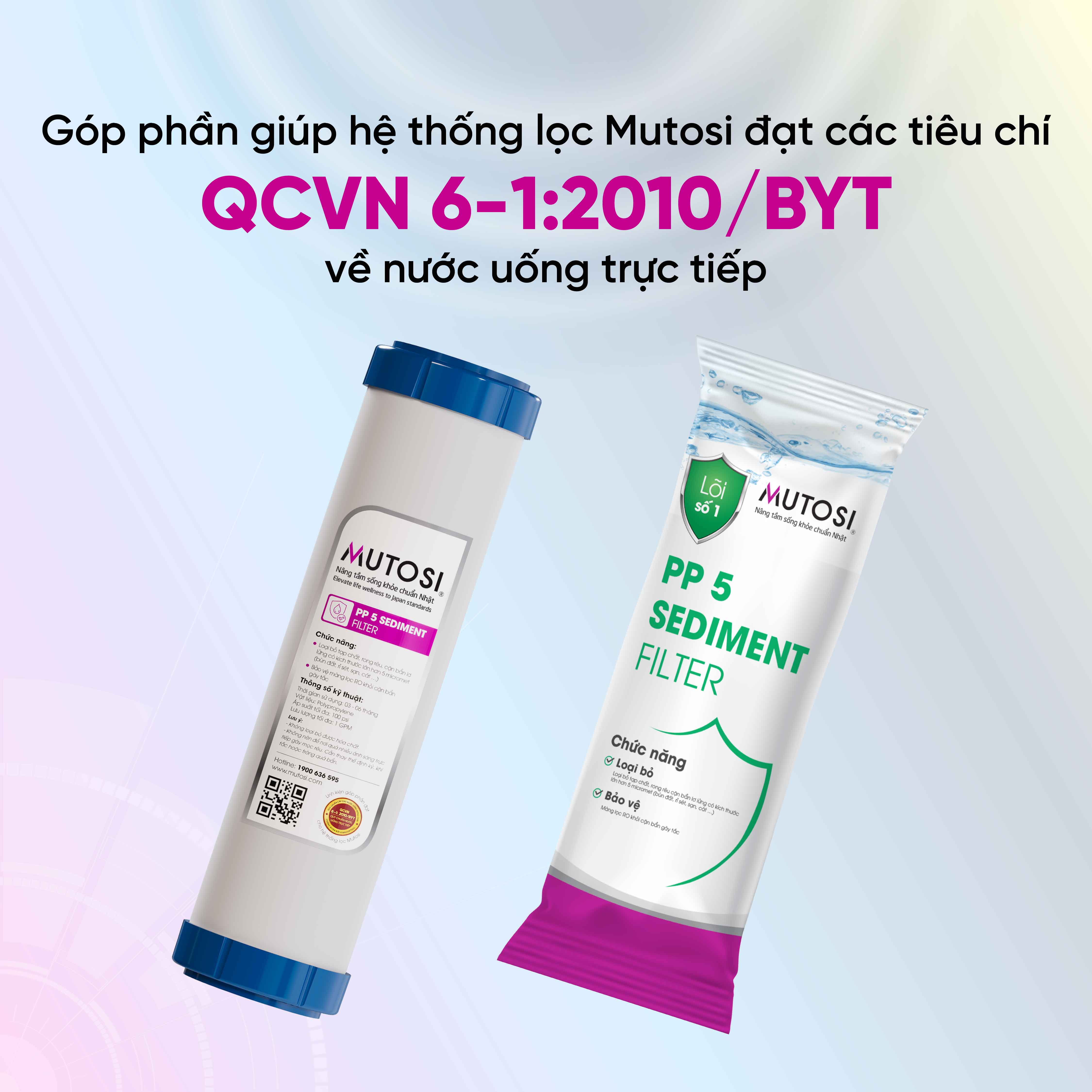 Lõi lọc nước Mutosi số 1 - Lõi PP 5 micron thay được cho 90% máy lọc trên thị trường - LOIPP5M