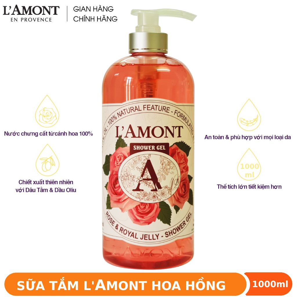 Sữa Tắm LAmont En Provence Hoa Hồng và Anh Đào 1000ml/chai( không xuất hóa đơn đỏ)