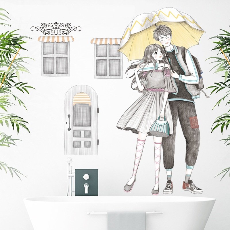 Decal dán tường cặp đôi anime đáng yêu
