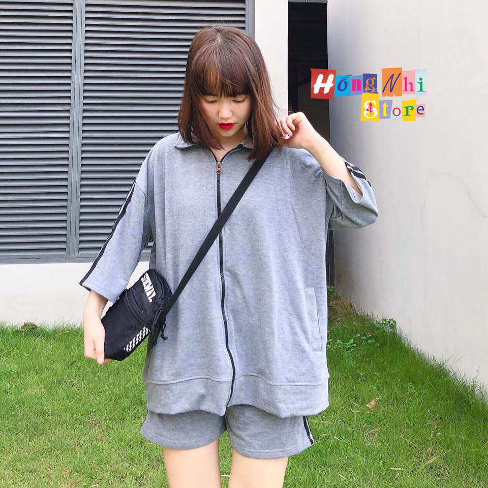 Set Bộ Thể Thao Oversize Ulzzang Unisex Áo Khoác Tay Ngắn Quần Short Màu Xám Cao Cấp - MM