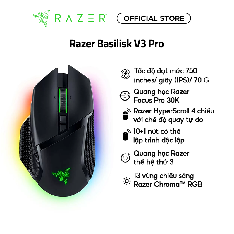 Chuột không dây Razer Basilisk V3 Pro-Ergonomic Wireless Gaming Mouse_RZ01-04620100-R3A1-Hàng Chính Hãng