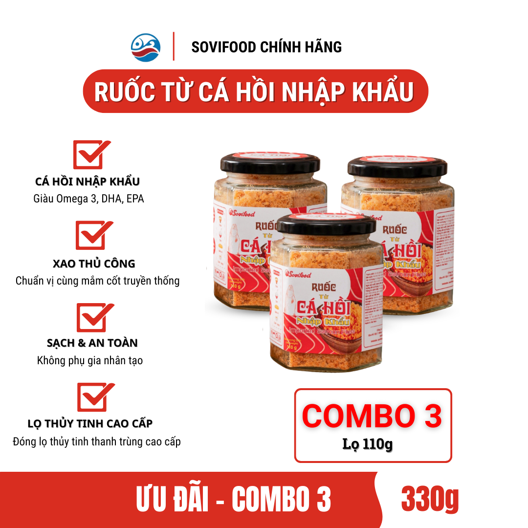 Combo 5 Lọ Ruốc Cá Hồi Sovifood – Chà Bông Cá Hồi Giàu Omega 3, DHA, EPA, An Tâm Cho Trẻ Nhỏ - 110G