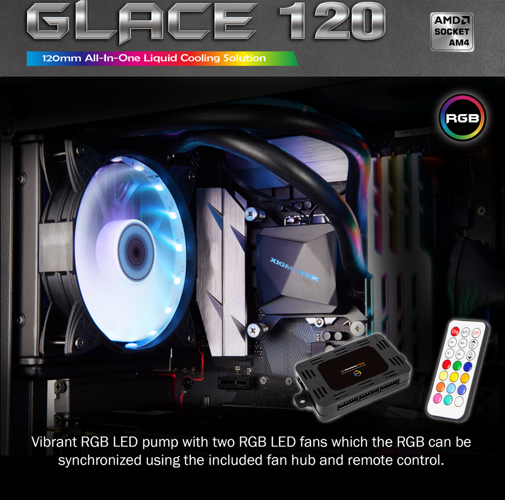 Tản Nhiệt Nước CPU XIGMATEK GLACE 120 (EN41022) fan RGB - Hàng Chính Hãng