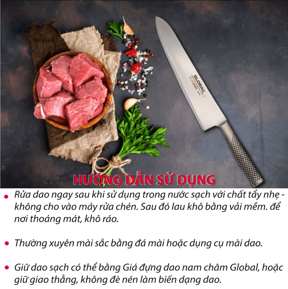 Dao bếp Nhật cao cấp Global GF34 Chef - Dao thái thịt cá (270mm) - Dao bếp Nhật chính hãng