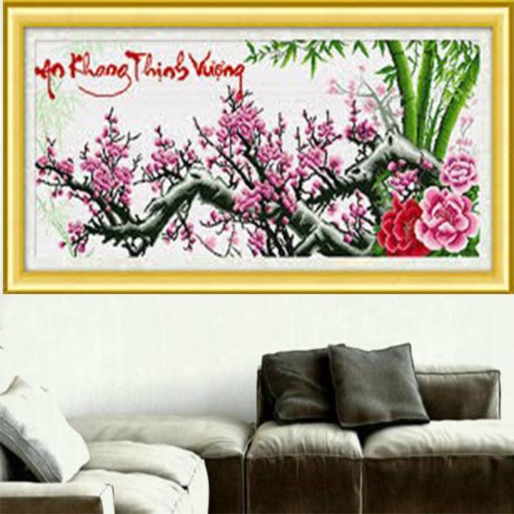 Tranh thêu an khang thịnh vượng cành đào TN2628 - kích thước: 104 * 50cm.