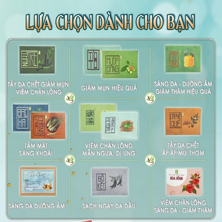 SINH DƯỢC [ TẶNG 1 BÁNH XÀ BÔNG và 1 TÚI LƯỚI TẠO BỌT] SET 10 xà bông thiên nhiên Sinh Dược đủ 10 vị, xà phòng handmade Soap 100gr Organic hữu cơ thảo mộc tự nhiên sạch khuẩn ngăn ngừa mụn lưng, mặt, hôi nách viêm nang lông - GIATHANH STORE