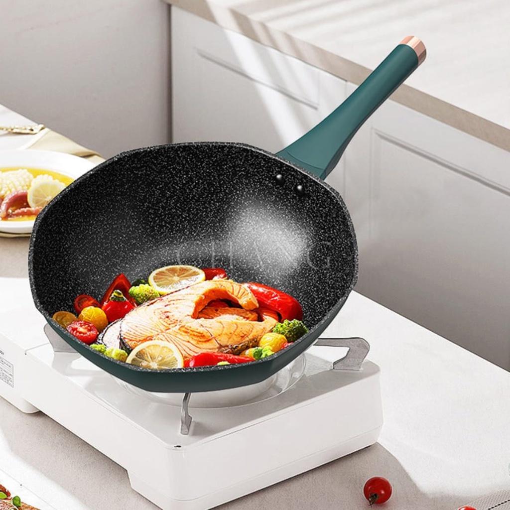 Chảo đá chống dính bát giác cao cấp 32cm kèm vung thuỷ tinh, chất liệu thép hợp kim kháng khuẩn, dùng được mọi loại bếp