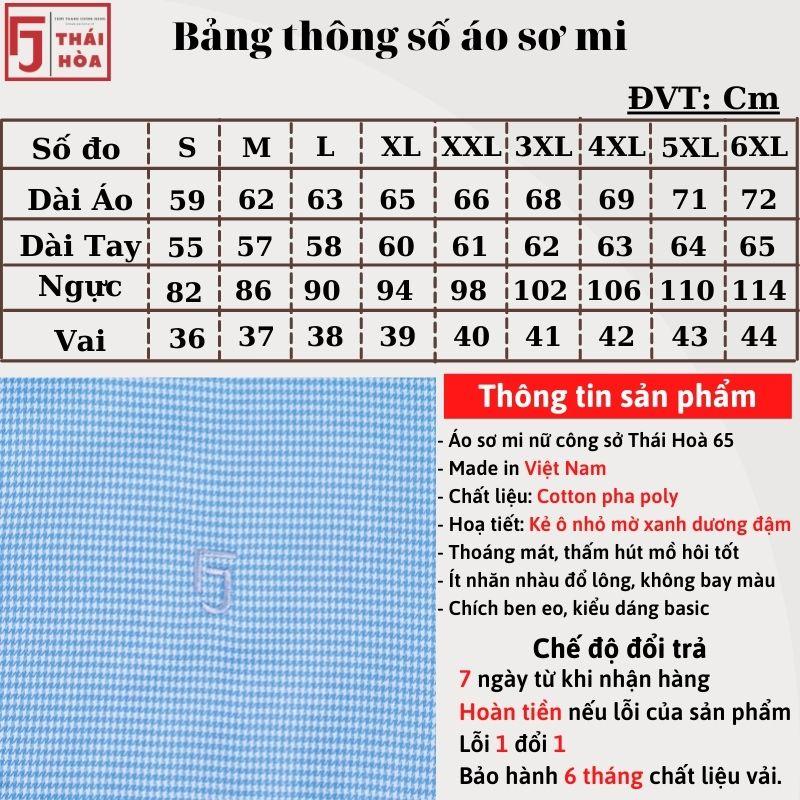 Áo sơ mi nữ Thái Hoà caro nhuyễn kiểu công sở đẹp cotton màu xanh dương đậm 65-15-01