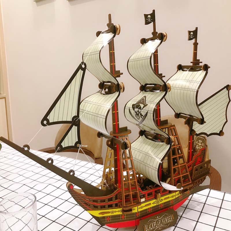 Đồ chơi mô hình lắp ráp 3d tàu chiến thuyền buồm, bộ ghép hình thông minh cho trẻ chất liệu bằng gỗ, ITOYS DCG006A