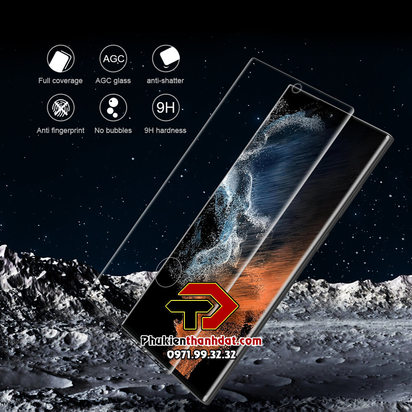 Kính cường lực full màn hình dành cho SamSung Galaxy S22 Ultra hiệu KUZOOM sử dụng vân tay siêu âm - Hàng chính hãng