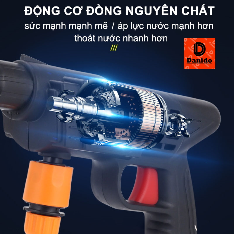 Máy Rửa Xe Dùng Pin HITA 199V - Động Cơ Lõi Đồng Mạnh Mẽ - Chuẩn Hàng Công Ty - D Danido