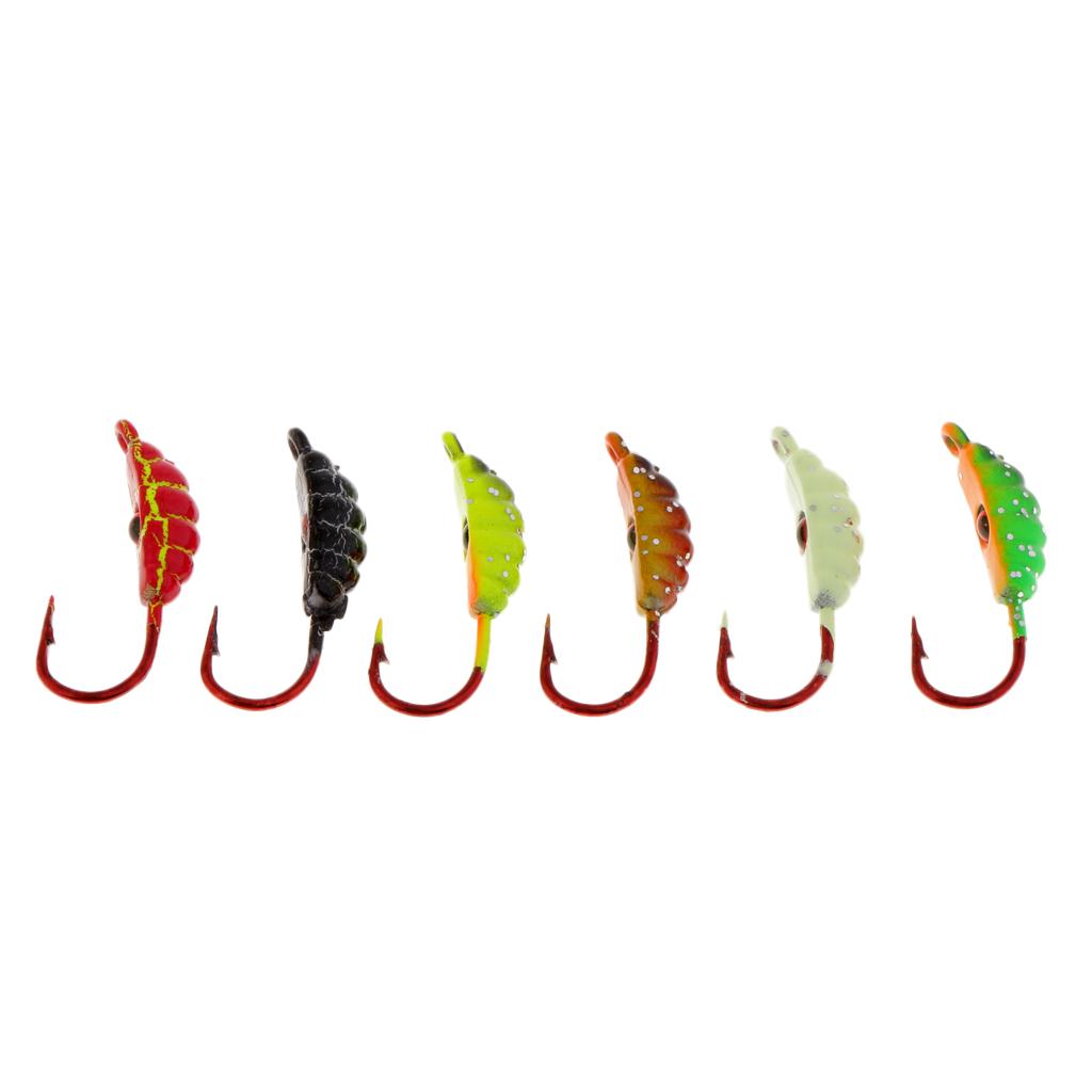 6pcs Winter Ice Artificial Fishing Lures Lead Head Crank Fishing Hooks Bait