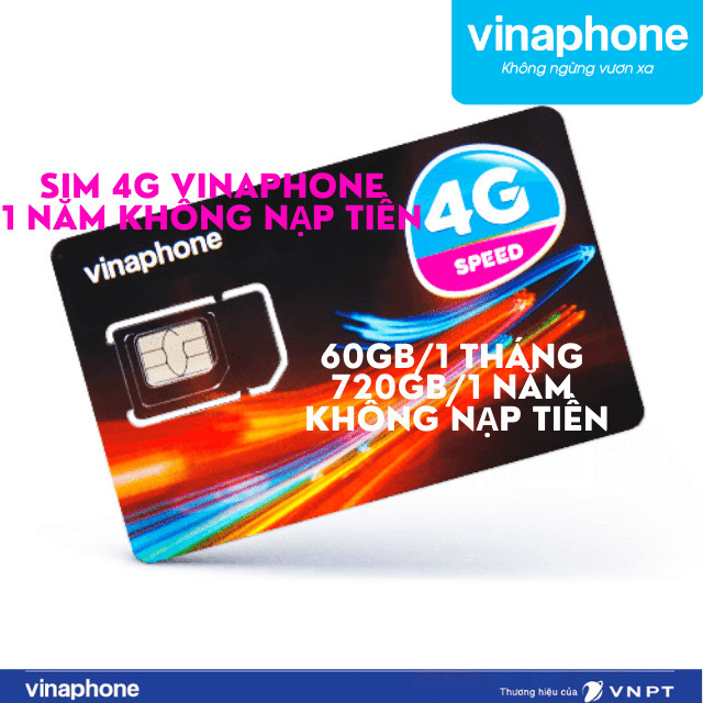 Sim 4G Vinaphone EzCom120Plus, 60GB/1 tháng, 720GB/1 năm, Trọn Gói 12 Tháng Không Nạp Tiền, Hàng Chính Hãng
