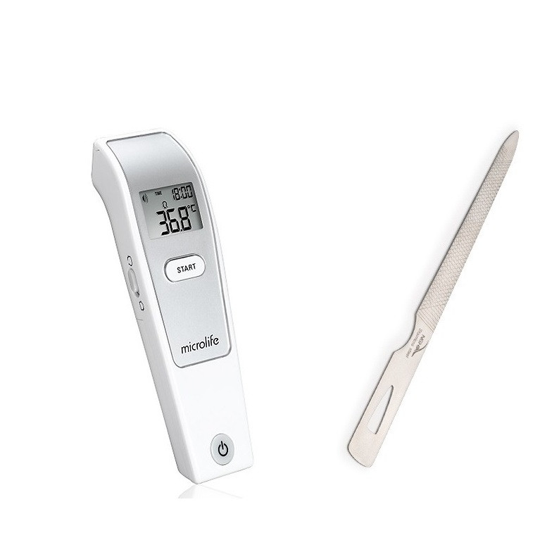 Bộ máy đo nhiệt kế điện tử Microlife đo trán Fr1mf1 kèm dũa sắt kềm Nghĩa