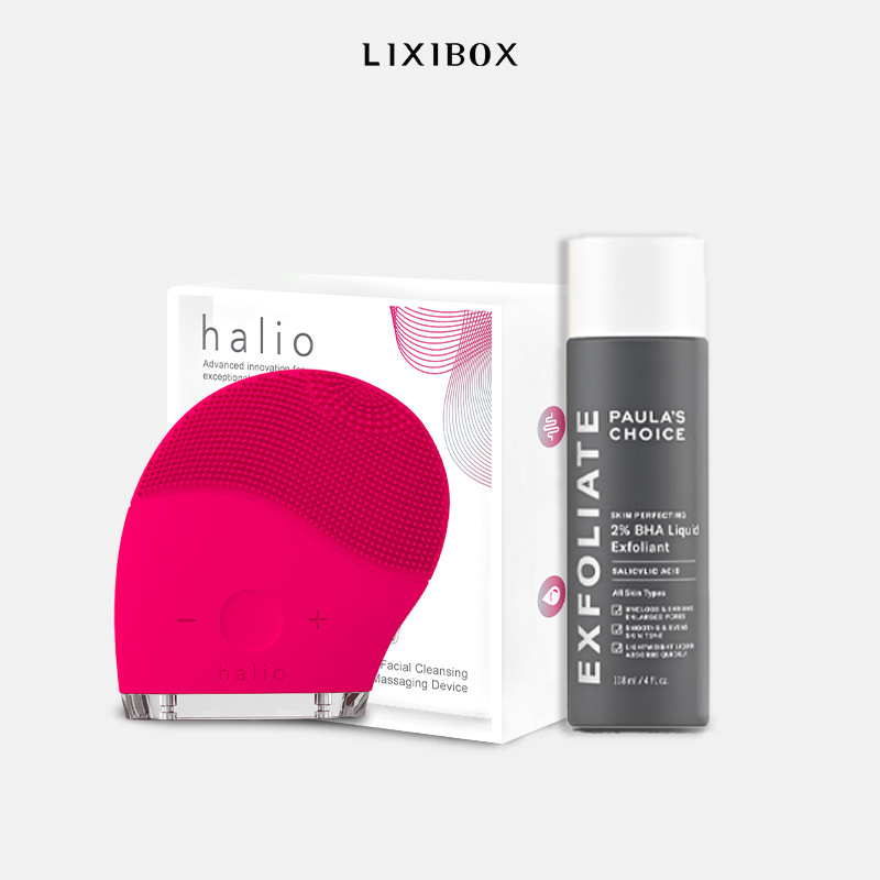 Combo Máy Rửa Mặt Halio Original Hot Pink và Dung Dịch Tẩy Da Chết Paula's Choice 2% BHA Liquid Exfoliant 30 ml