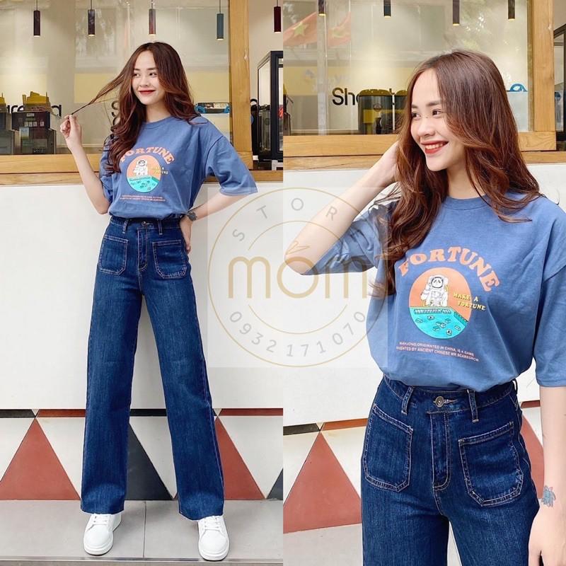 Quần Jean Culottes Lai Cắt Dáng Dài- Quần Bò Ống Suông Rộng Có Co Giản Xuất Chuẩn