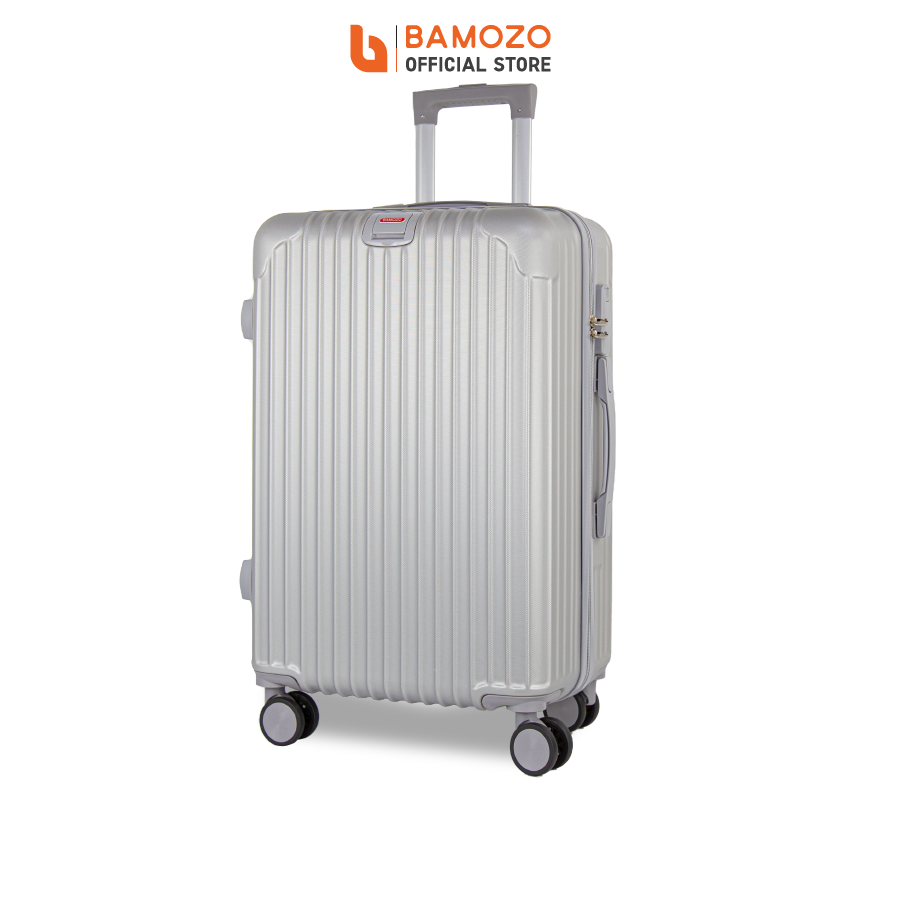 Vali du lịch BAMOZO 8801 MÀU BẠC size 20/24, vali kéo nhựa được bảo hành 5 năm