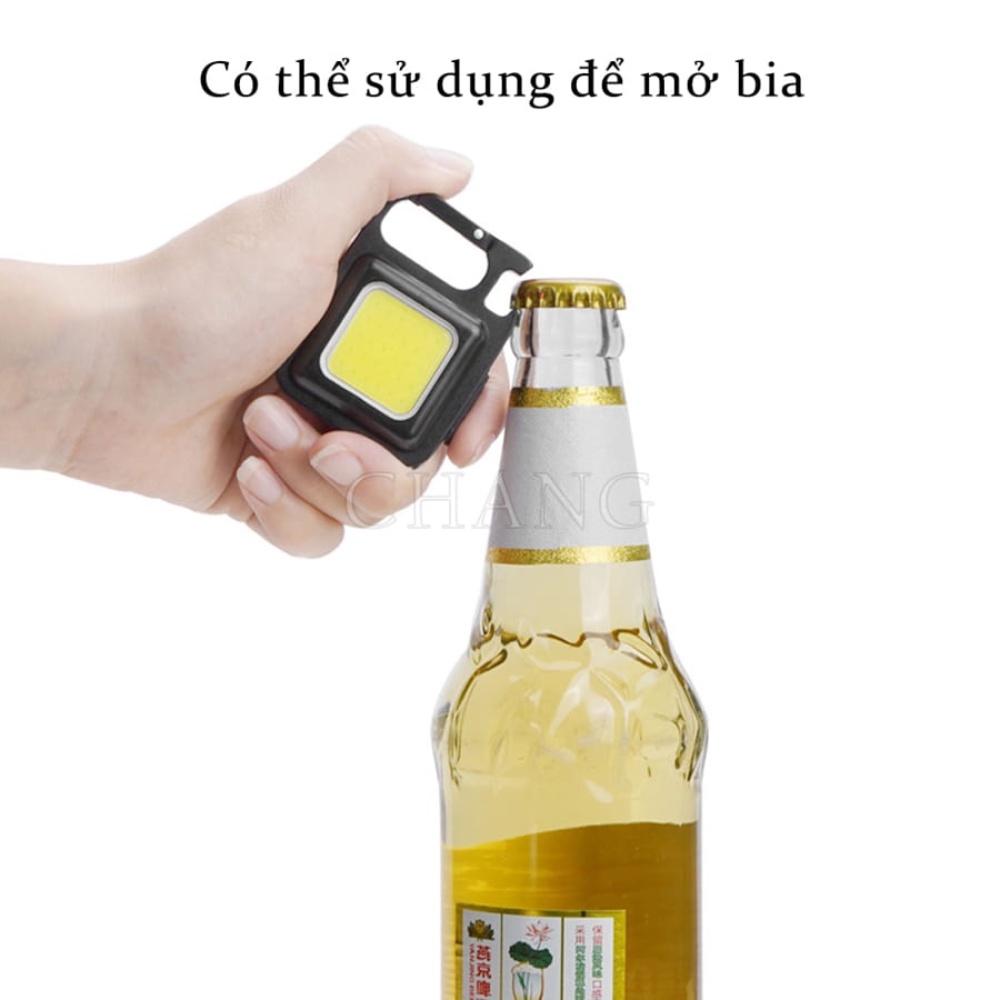 Đèn led mini cob móc khóa siêu sáng đa năng, dụng cụ mở lắp bia, sạc usb tiện dụng, bảo hành 12 tháng