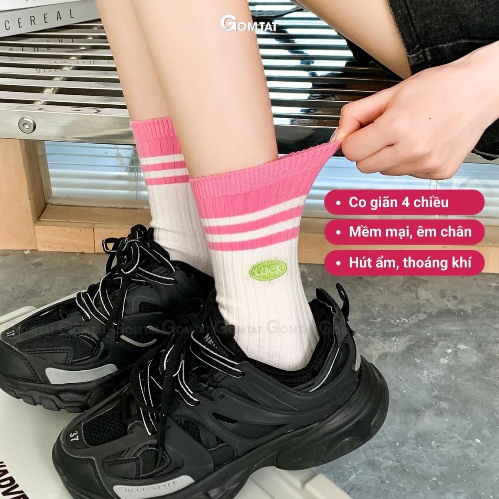 Tất nữ cổ cao GOMTAT tone màu hồng, chất liệu cotton nhẹ mềm mại thấm hút thoáng khí -CAOHONG-PO-3026-1DOI