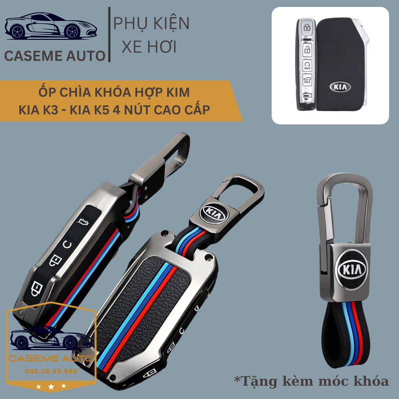 Ốp Chìa Khóa KIA K3 2021 - 2022, KIA K5 Sportage 2022 4 Nút Chất Liệu Hợp Kim, Kèm Móc Treo Cao Cấp - Hàng Nhập Khẩu