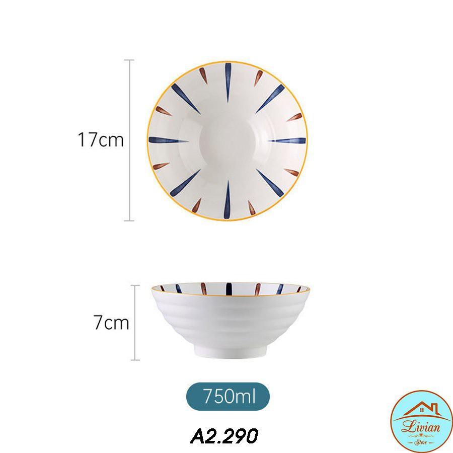 Bát sứ, tô ăn mì ăn phở họa tiết Chiba phong cách Nhật Bản kích thước 7inch và 8inch tiện dụng