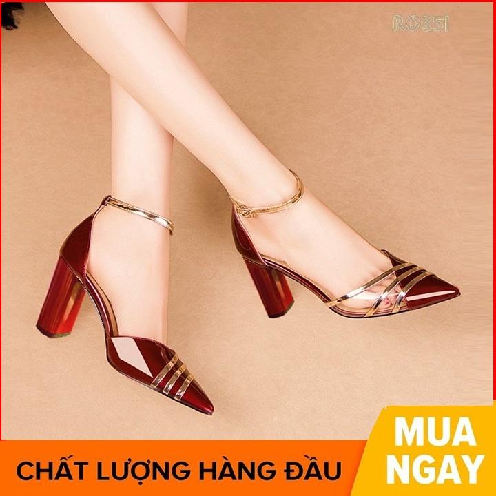 Giày sandal nữ cao gót 7 phân hàng hiệu rosata đẹp hai màu đen đỏ ro351