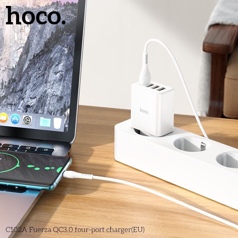 Củ sạc nhanh 4 cổng USB, cốc sạc điện thoại sạc nhanh QC3.0 28.5W C102A - Hàng chính hãng