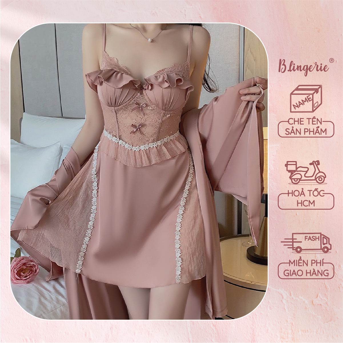 Váy Ngủ Hai Dây Gợi Cảm (Không kèm áo choàng) - B.Lingerie