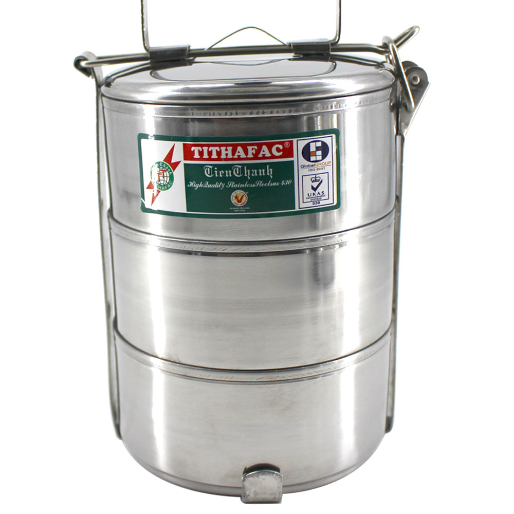 Cà Mèn , Gamen , Cặp Lồng , Hộp cơm Chất liệu inox 430 với 3 ngăn Tithafac – 3 Ngăn đường kính 14 cm