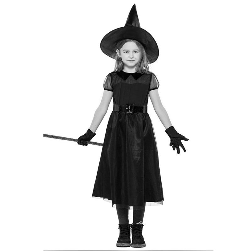 1 Bộ Trẻ Em Bé Gái Phù Thủy Trang Phục Hóa Trang Halloween Lưới Nữ Tay Ngắn Cổ Tích Đầm Nón Dây Lưng Găng Tay Đảng Vai Trò Chơi bộ Trang Phục