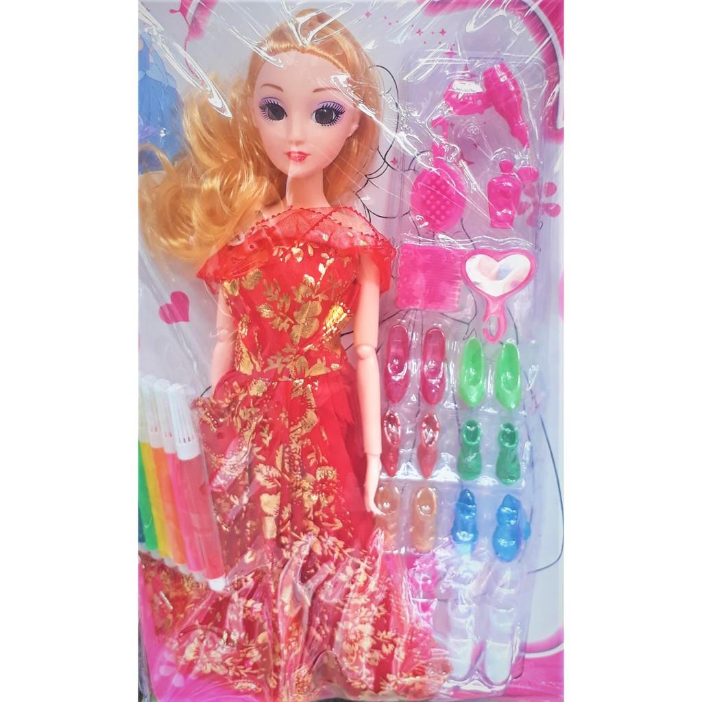 Búp Bê Tập Tô  Búp bê đẹp, Có khớp tay, Bộ siêu tập giày, Có bảng bút tập tô, Bé yêu rất thích.
