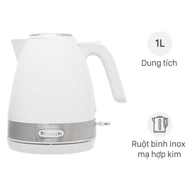 Bình Đun Siêu Tốc Delonghi KBLA2000.W (1L) - Trắng - Hàng Chính Hãng