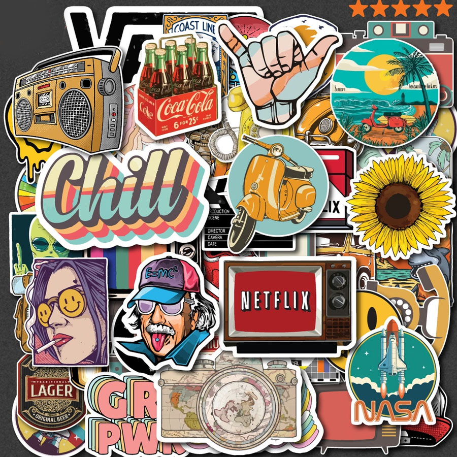 Sticker retro vintage decal dán laptop , điện thoại hình dán trang trí