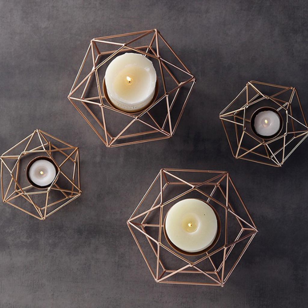 3pcs Nordic Style Geometric Tea Light Candle Holder Tea Light Lantern Black