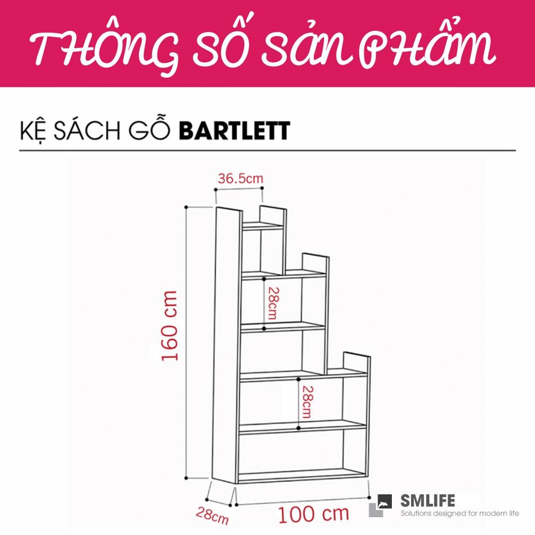 Kệ sách gỗ hiện đại SMLIFE Bartlett | Gỗ MDF dày 17mm chống ẩm | D100xR28xC160cm