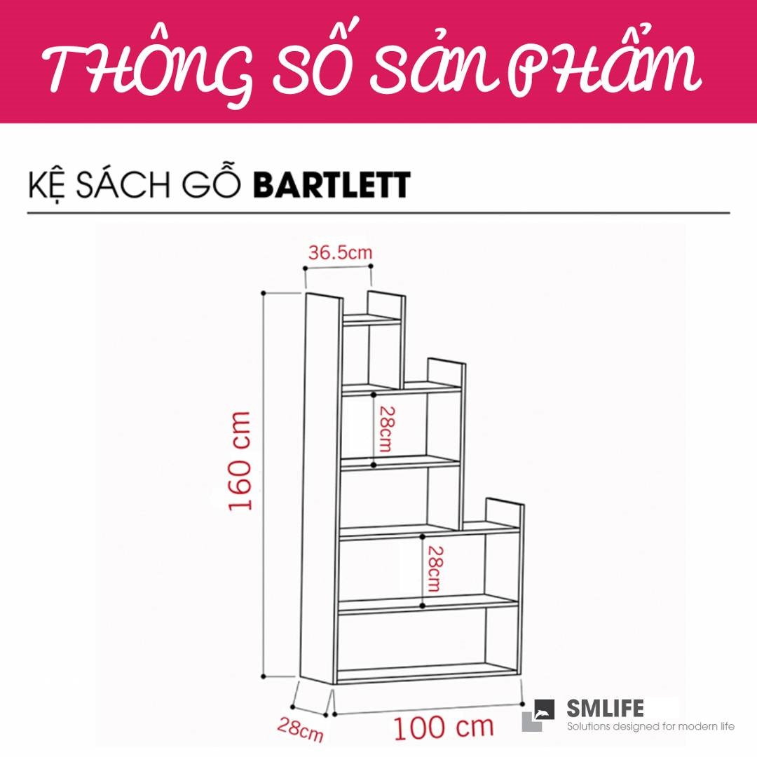 Kệ sách gỗ hiện đại SMLIFE Bartlett  | Gỗ MDF dày 17mm chống ẩm | D100xR28xC160cm - Màu