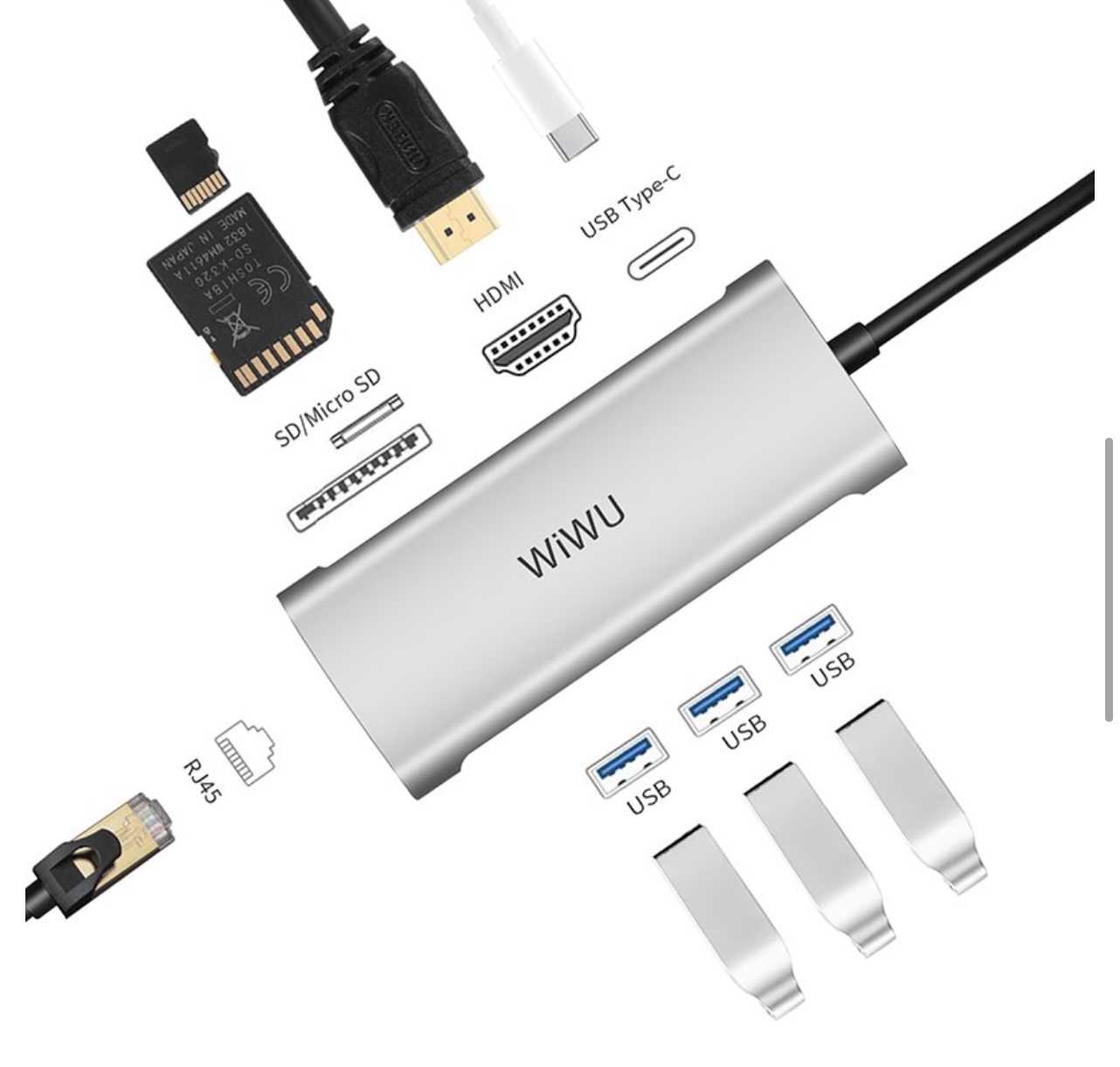 Hub Chia Cổng USB Type C Đa Năng 8 In 1 WiWU Alpha A831HRT Cho Macbook, Laptop, Ipad Tích Hợp 8 Giao Diện - Hàng Chính Hãng