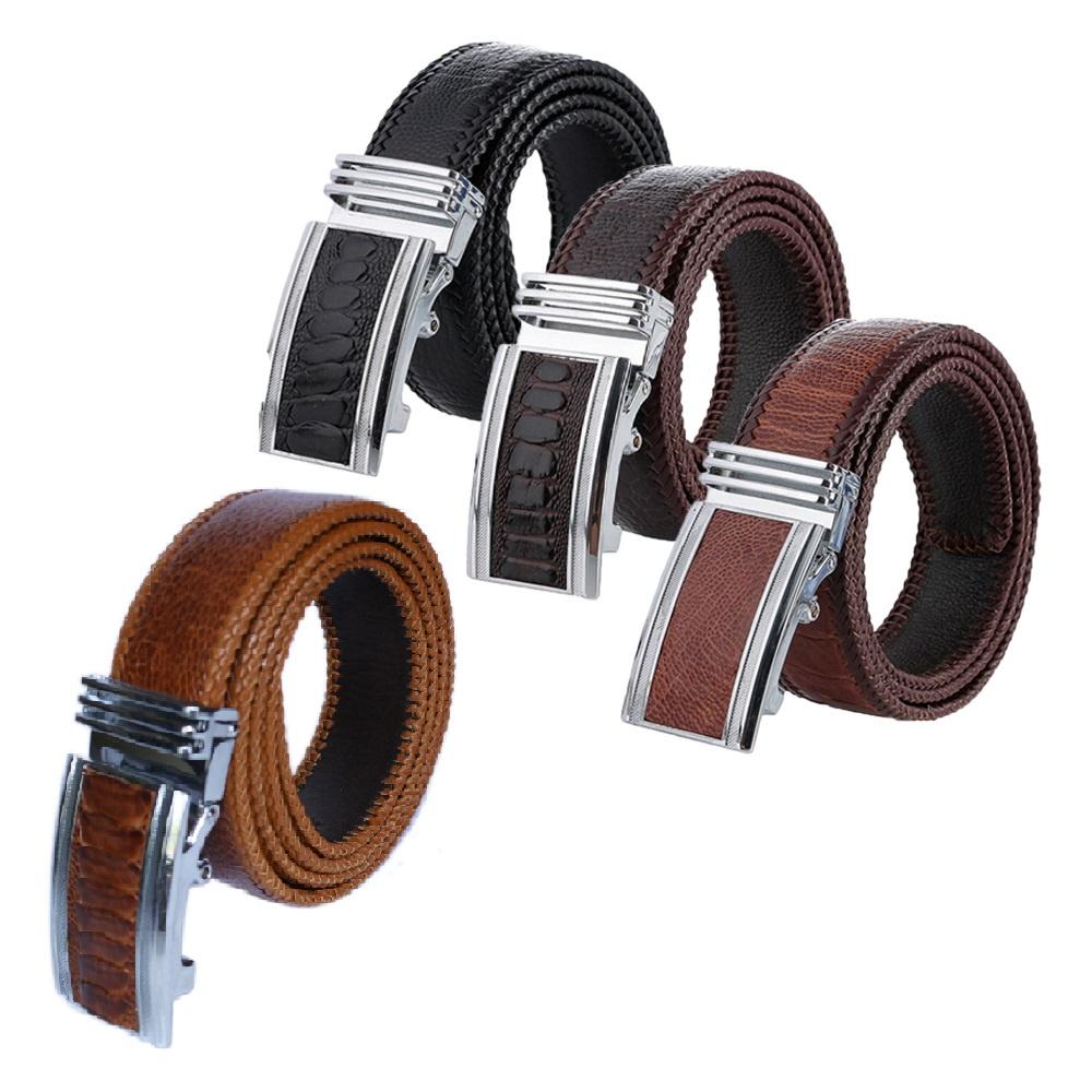 Thắt lưng nam da đà điểu Huy Hoàng đan viền 4P màu đen, nâu đất, vàng bò, nâu đỏ HT4458-62-66-70