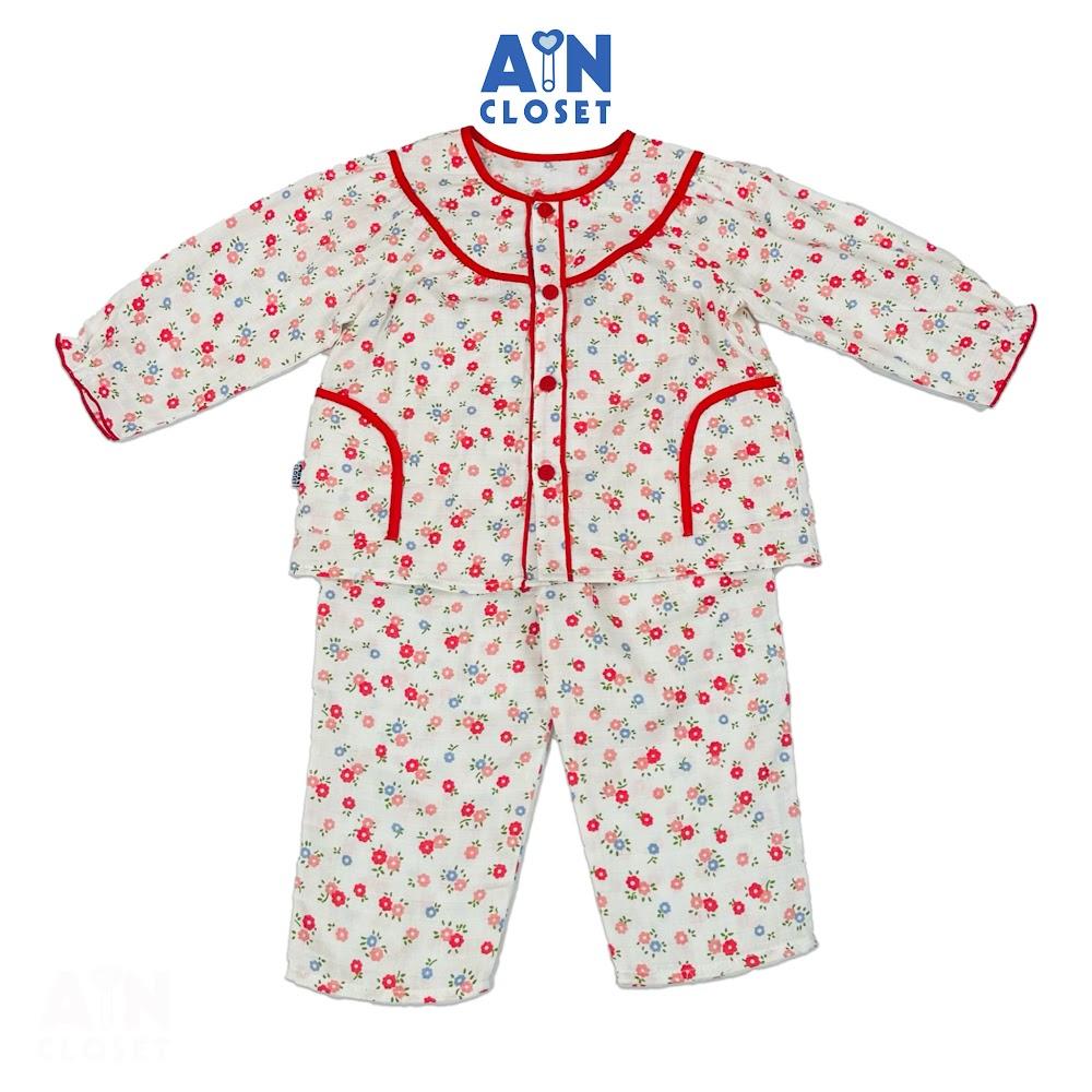 Bộ quần áo Dài bé gái họa tiết Hoa Nhí Đỏ Xô sợi tre - AICDBGSSHQUA - AIN Closet
