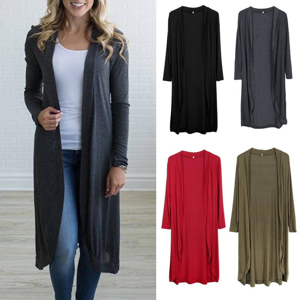 Women's Solid Kimono Cardigan Long Sleeve Loose Knee Length Sweater Blouse