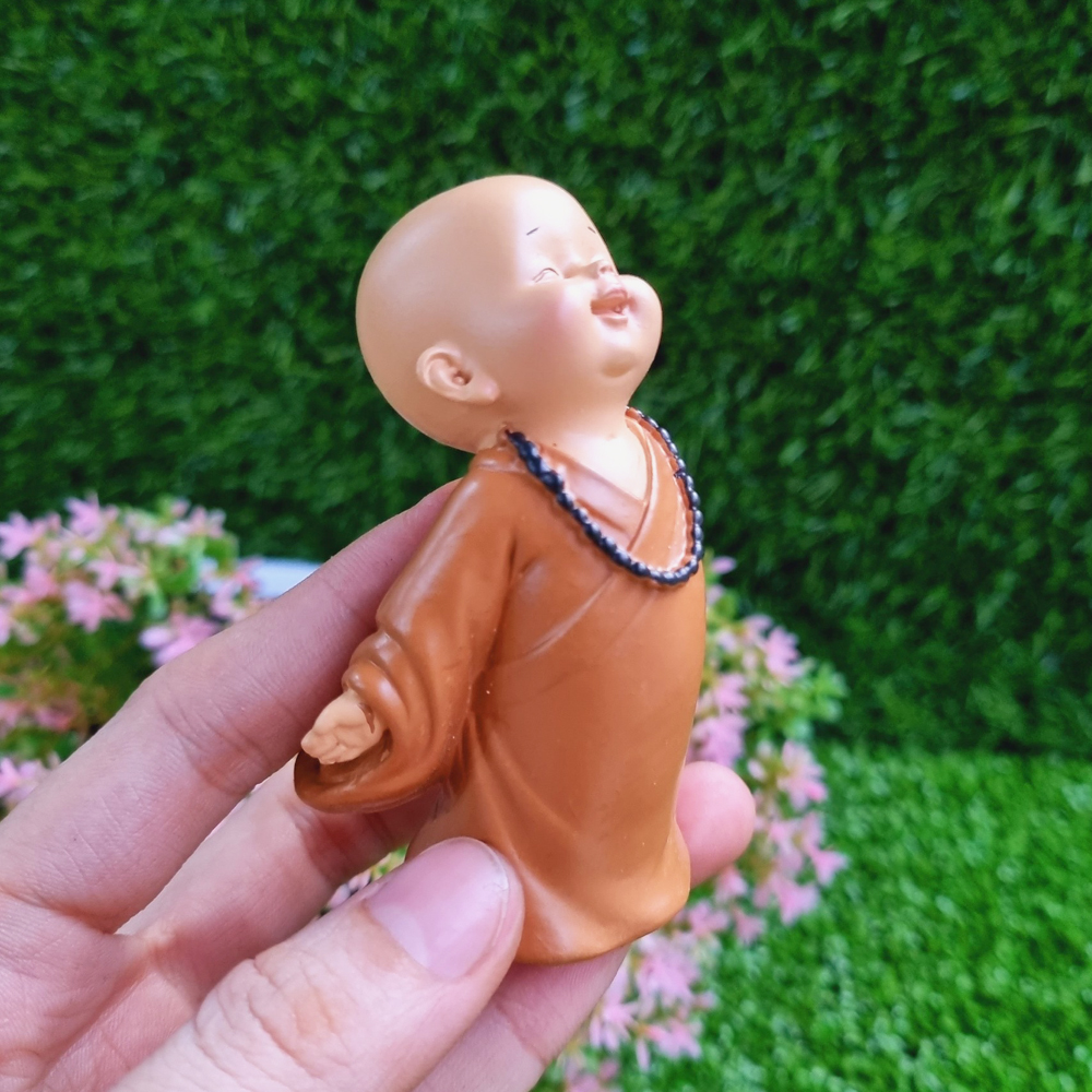 Bộ 03 chú tiểu áo nâu - mẫu đứng đeo chuỗi size mini 8cm