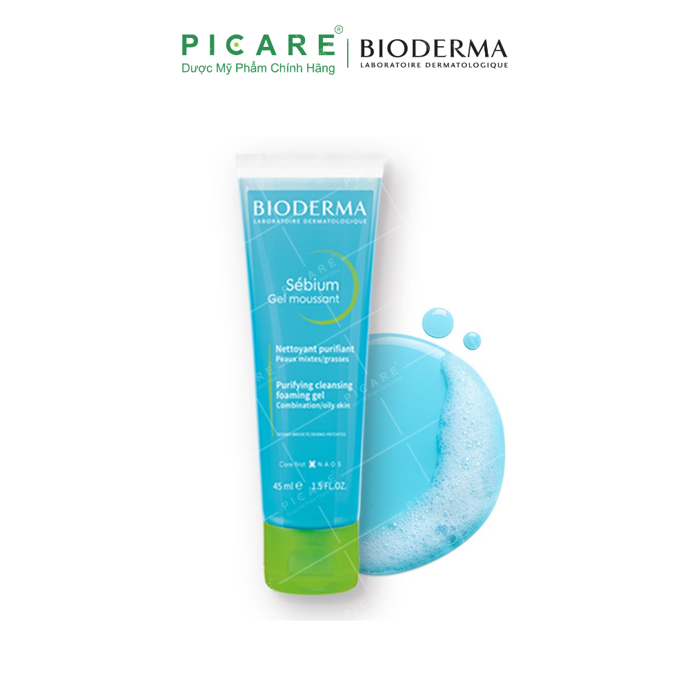 Bộ Sản Phẩm Nước Tẩy Trang Làm Sạch Cho Da Dầu, Mụn Bioderma Sebium H2O 500ml và Gel Rửa Mặt Tạo Bọt 45ml