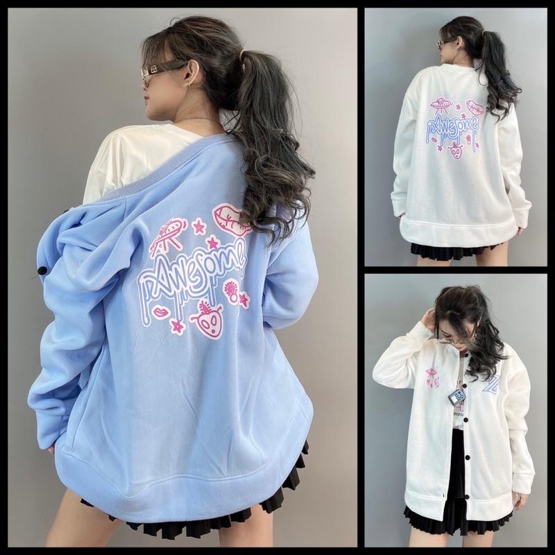 Áo khoác bomber nỉ bông dày dặn hàng quảng châu form tộng unisex dạng cardigan nữ nam in UFO AWESOME - AK3426