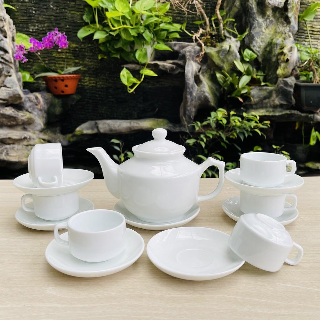 Vuông HK - Dáng Tiệp - Ấm Chén Trắng Đẹp - Ấm Chén Bát Tràng Cao Cấp - Bộ Trà Sang Chảnh - Vitaminceramics