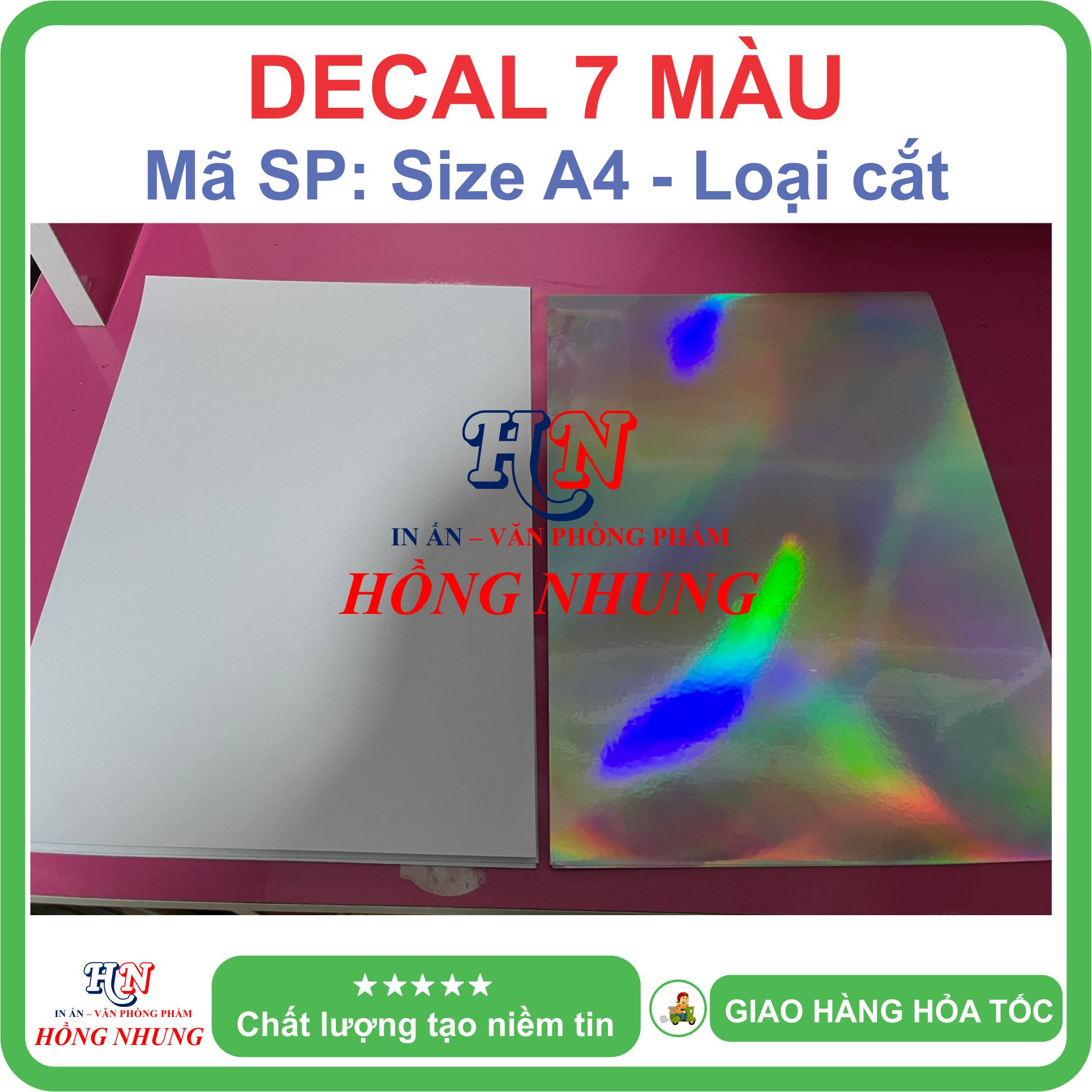Xấp 50 Tờ Decal phản quang 7 màu A4 - Giúp Bạn In Ấn Tem Nhãn sắc nét và chuyên nghiệp