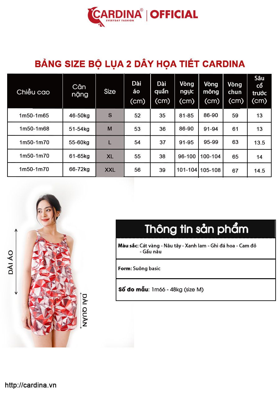 Đồ Bộ Nữ CARDINA Chất Lụa Satin Cao Cấp Quần Đùi Áo Hai Dây Họa Tiết Quyến Rũ 2SF12