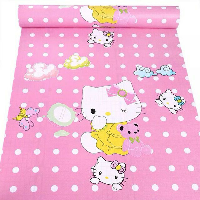 Combo 10 mét giấy dán tường, decal dán tường trang trí nhà cửa KITTY ÔM GẤU khổ 45cm